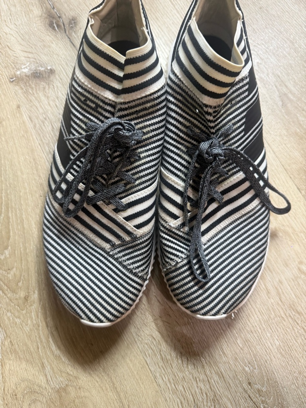 adidas Black & White Striped Knit Lace-Up Sneakers